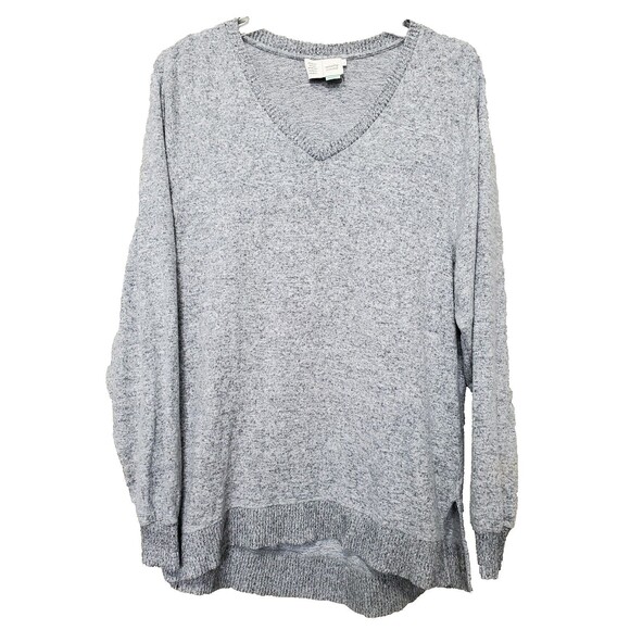 Saturday Sunday Anthropologie Gray Ribbed Trim V-Neck Oversized Sweater Size MED - Picture 1 of 6